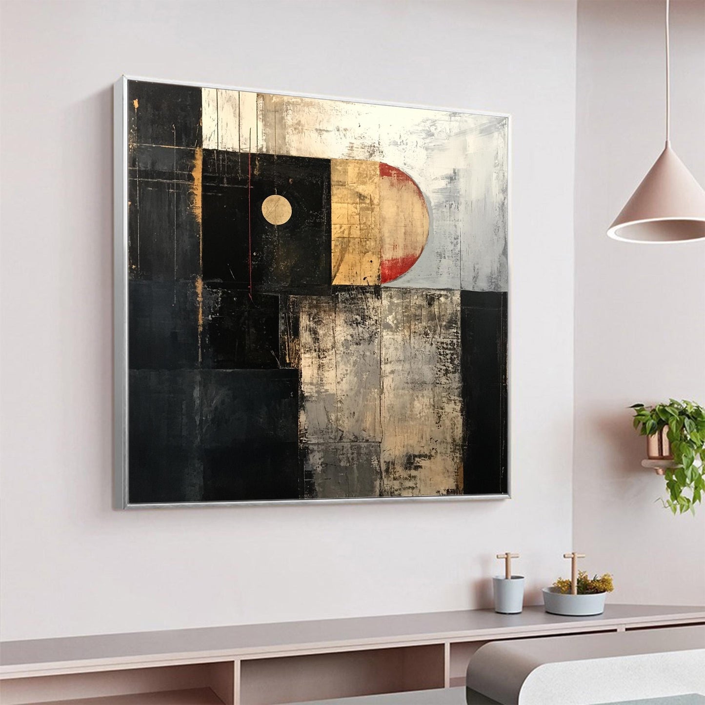 Textured Abstract Oil Painting, Geometric Neutral Tone Canvas Art – Geometric Wall Art | Abstract Textured Oil Painting, view