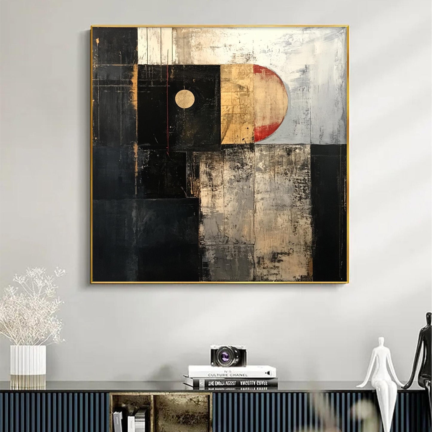 Textured Abstract Oil Painting, Geometric Neutral Tone Canvas Art – Geometric Wall Art | Abstract Textured Oil Painting, view