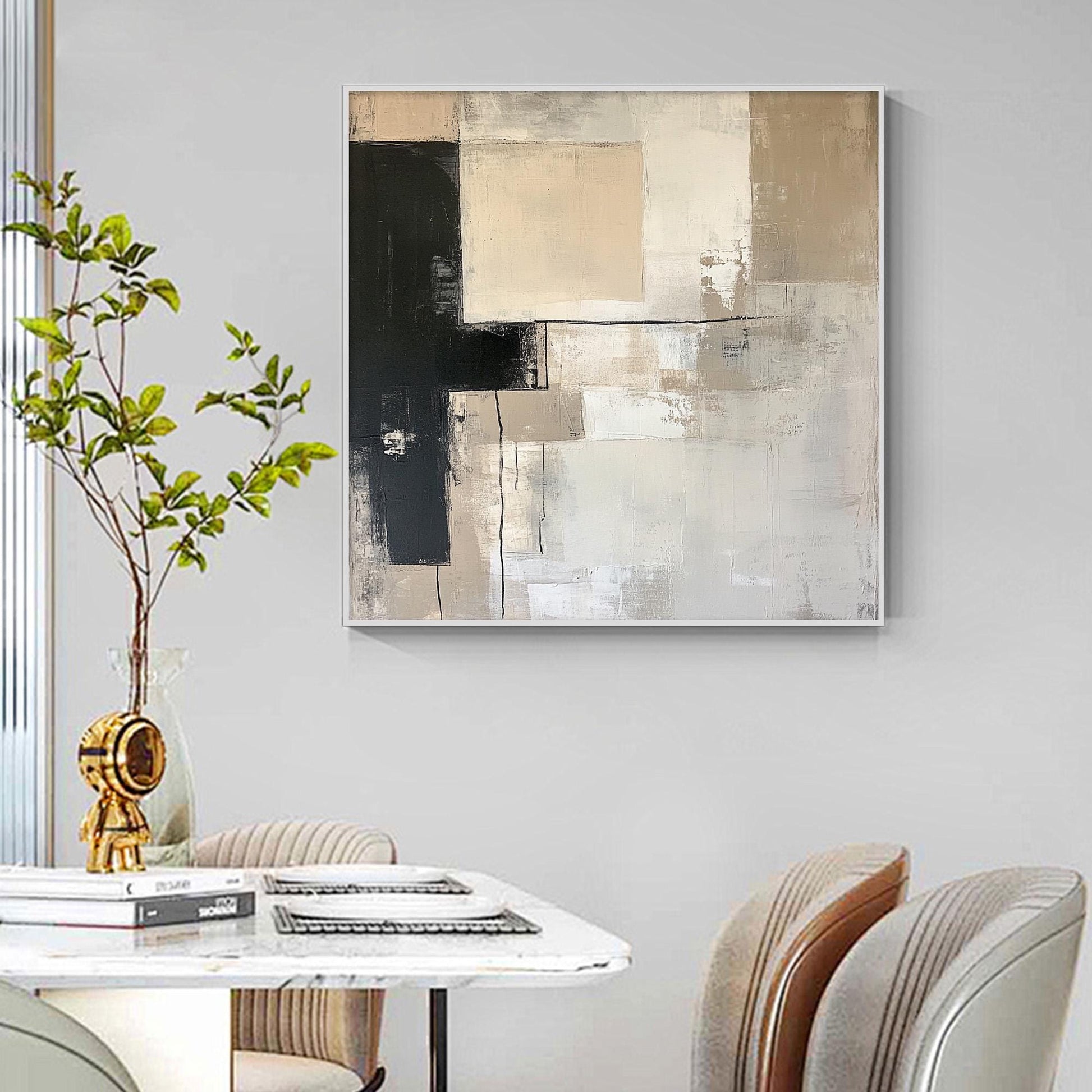Minimalist Abstract Oil Painting, Soft Neutrals Bold Contrast, Original Modern Decor Canvas – Abstract Minimalist Wall Art | 