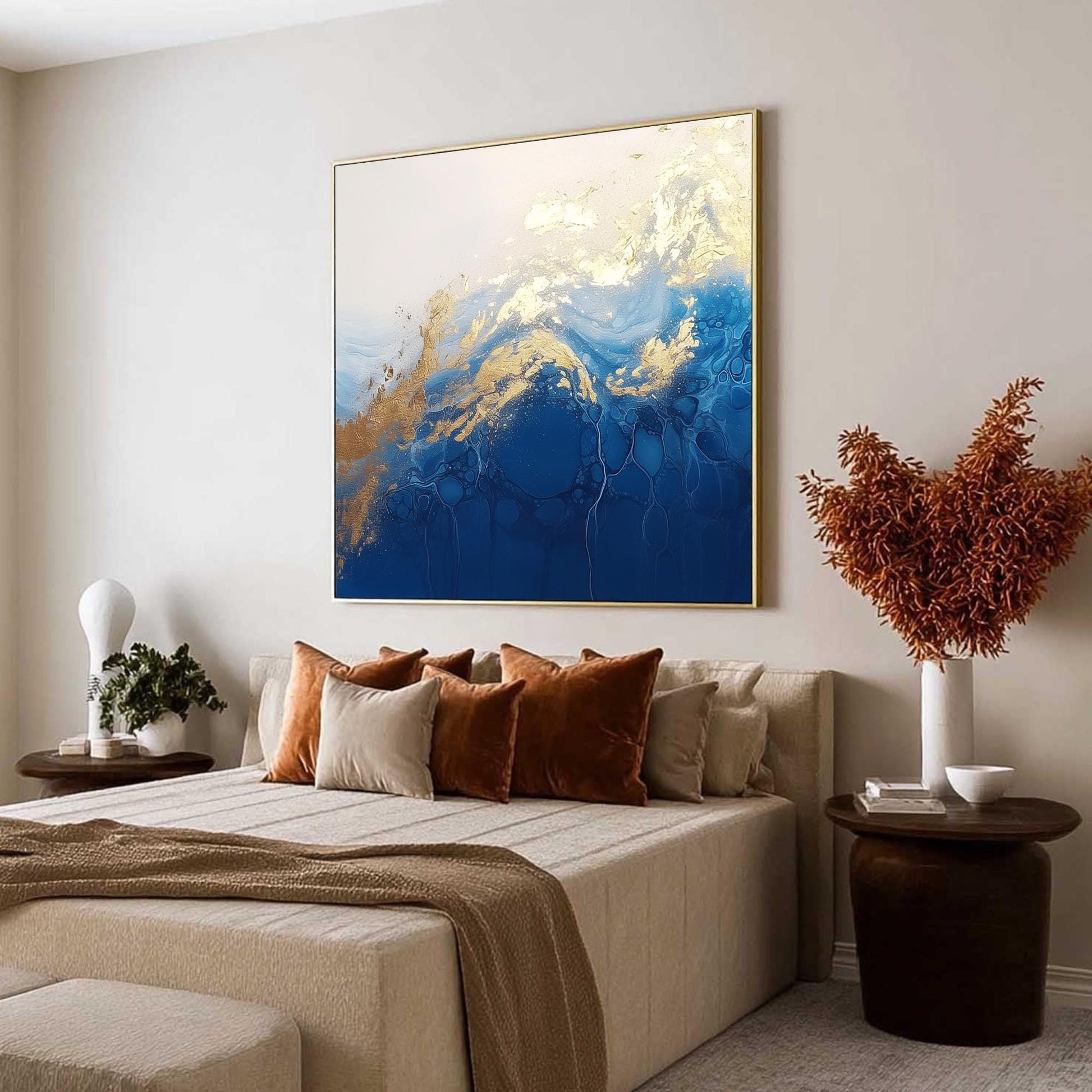 Original Gold and Blue – Large Colorful Abstract Wall Art | Impasto Hand-Painted Oil Painting, view 3