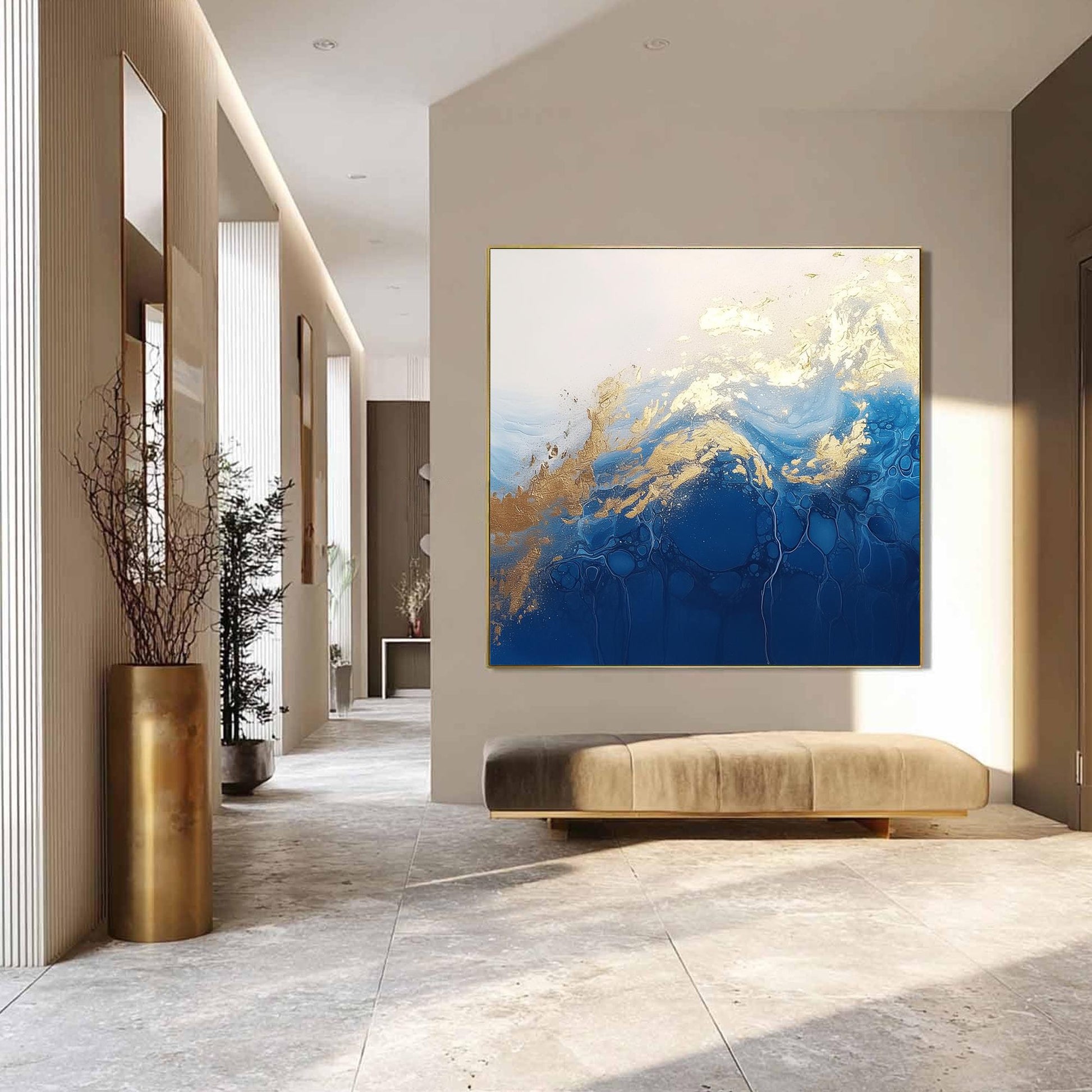 Original Gold and Blue – Large Colorful Abstract Wall Art | Impasto Hand-Painted Oil Painting, view 4