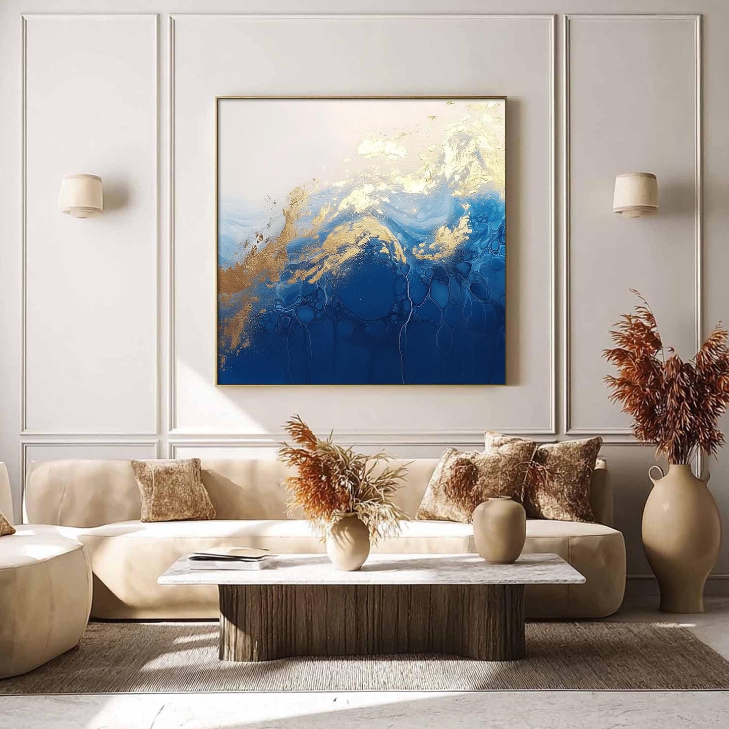 Original Gold and Blue – Large Colorful Abstract Wall Art | Impasto Hand-Painted Oil Painting, view 1
