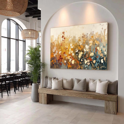 Original – Orange and Yellow Floral Wall Art | Abstract Impasto Oil Painting, view 2