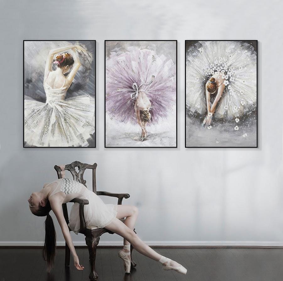 Abstract Ballerina Canvas Wall Art, Large Original Ballet Dancer Oil Painting on Canvas, Modern Textured Ballerina Wall Art for Living Room