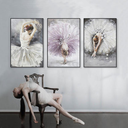 Abstract Ballerina Canvas Wall Art, Large Original Ballet Dancer Oil Painting on Canvas, Modern Textured Ballerina Wall Art for Living Room