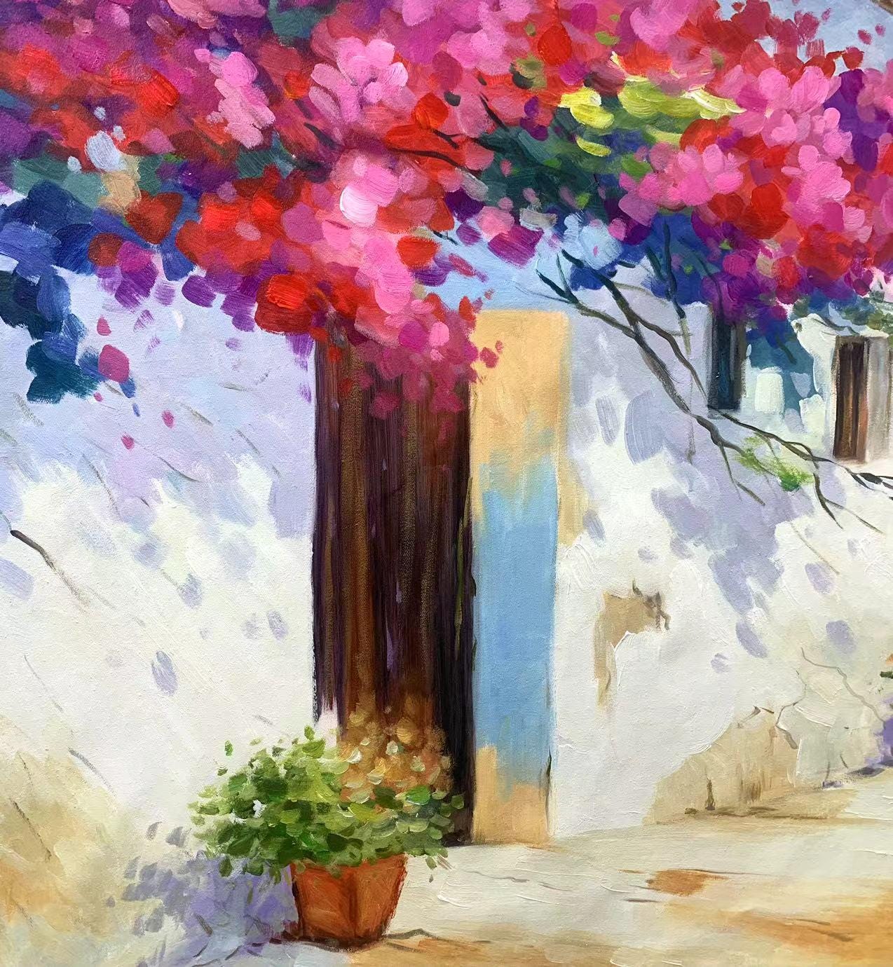 Blue and Gold Coastal Impasto Abstract Wall Art – Mediterranean Street