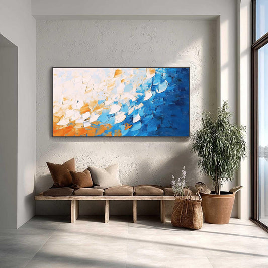 Abstract Oil Painting Canvas, Blue Orange Bold Strokes, Modern Wall Art – Blue and Orange Abstract Wall Art | Oil Painting, v