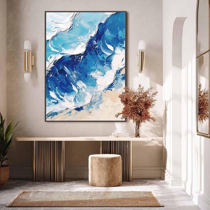 Cobalt and Navy Abstract Impasto Ocean Wave Seascape Wall Art