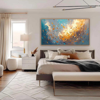 Abstract Leaves Oil Painting, Textured Impasto Art, Large Canvas Wall Decor – Blue and Orange Botanical Leaf Wall Art | Abstr