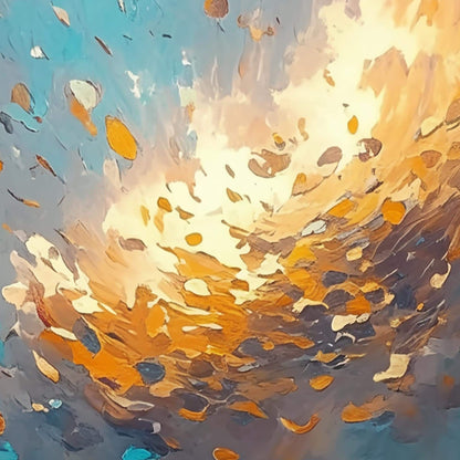 Blue and Orange Abstract Impasto Botanical Leaf Wall Art – Abstract Leaves Oil Painting