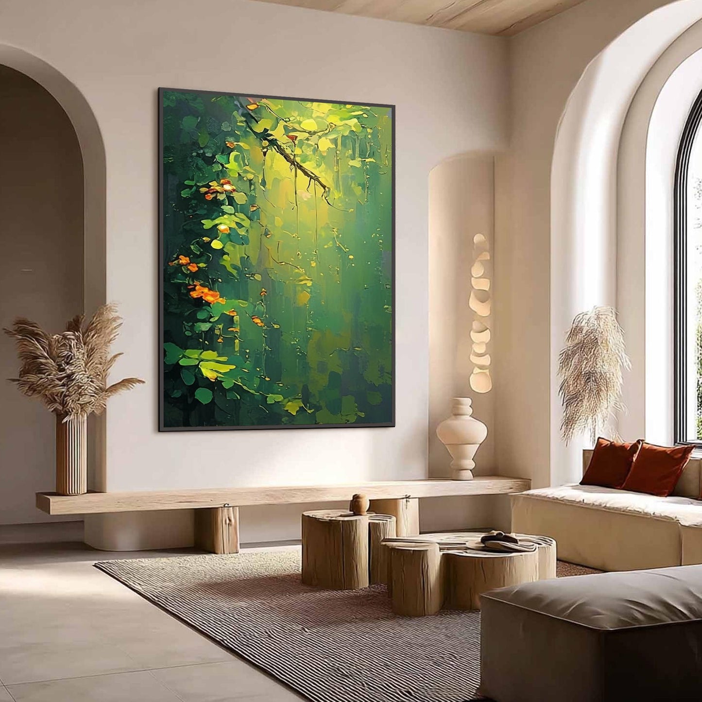 Lush Green – Green and Orange Floral Wall Art | Abstract Oil Painting, view 2