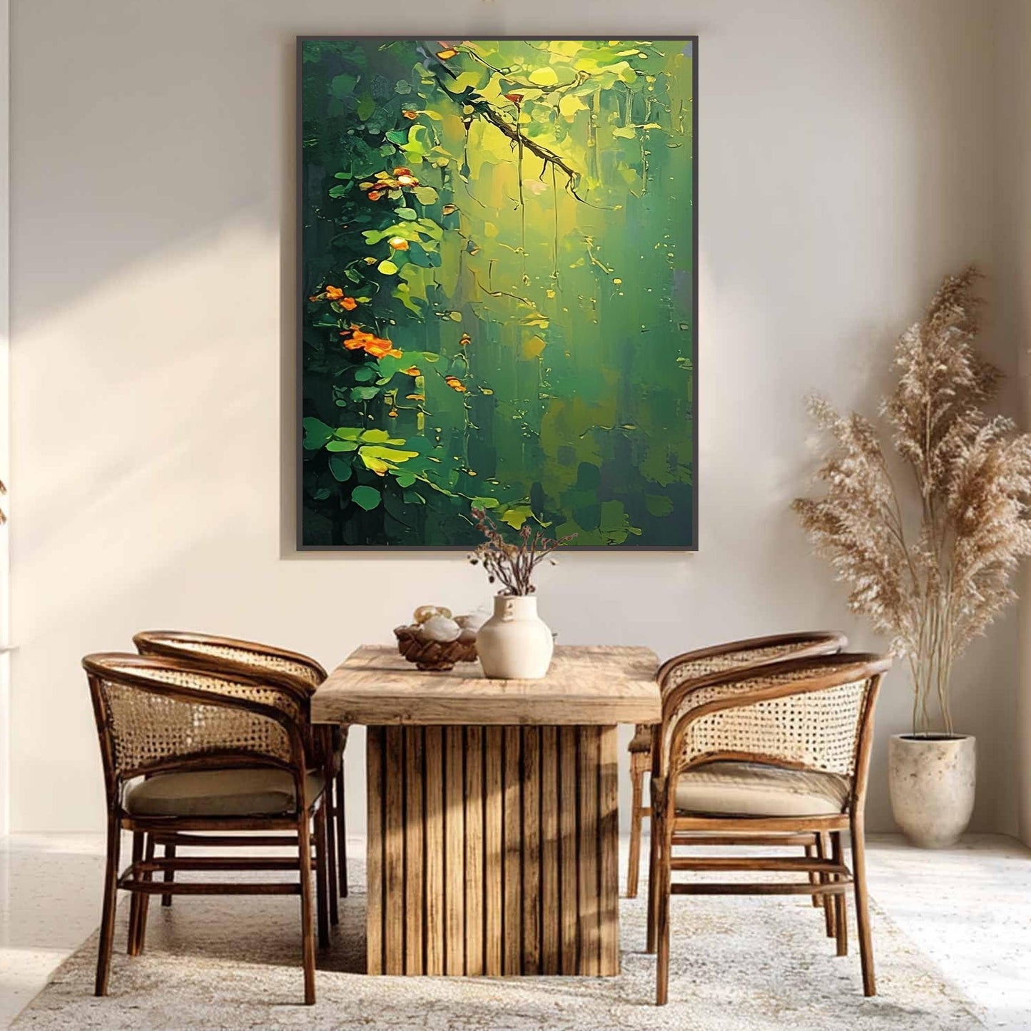 Lush Green – Green and Orange Floral Wall Art | Abstract Oil Painting, view 5