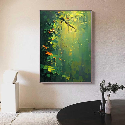 Green and Orange Abstract Floral Wall Art