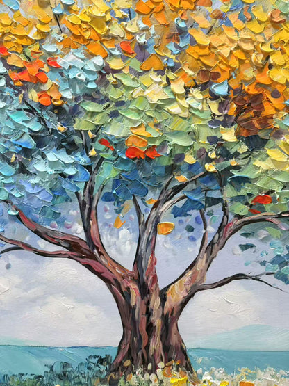 Blue and Orange Impasto Tree Wall Art – Vibrant