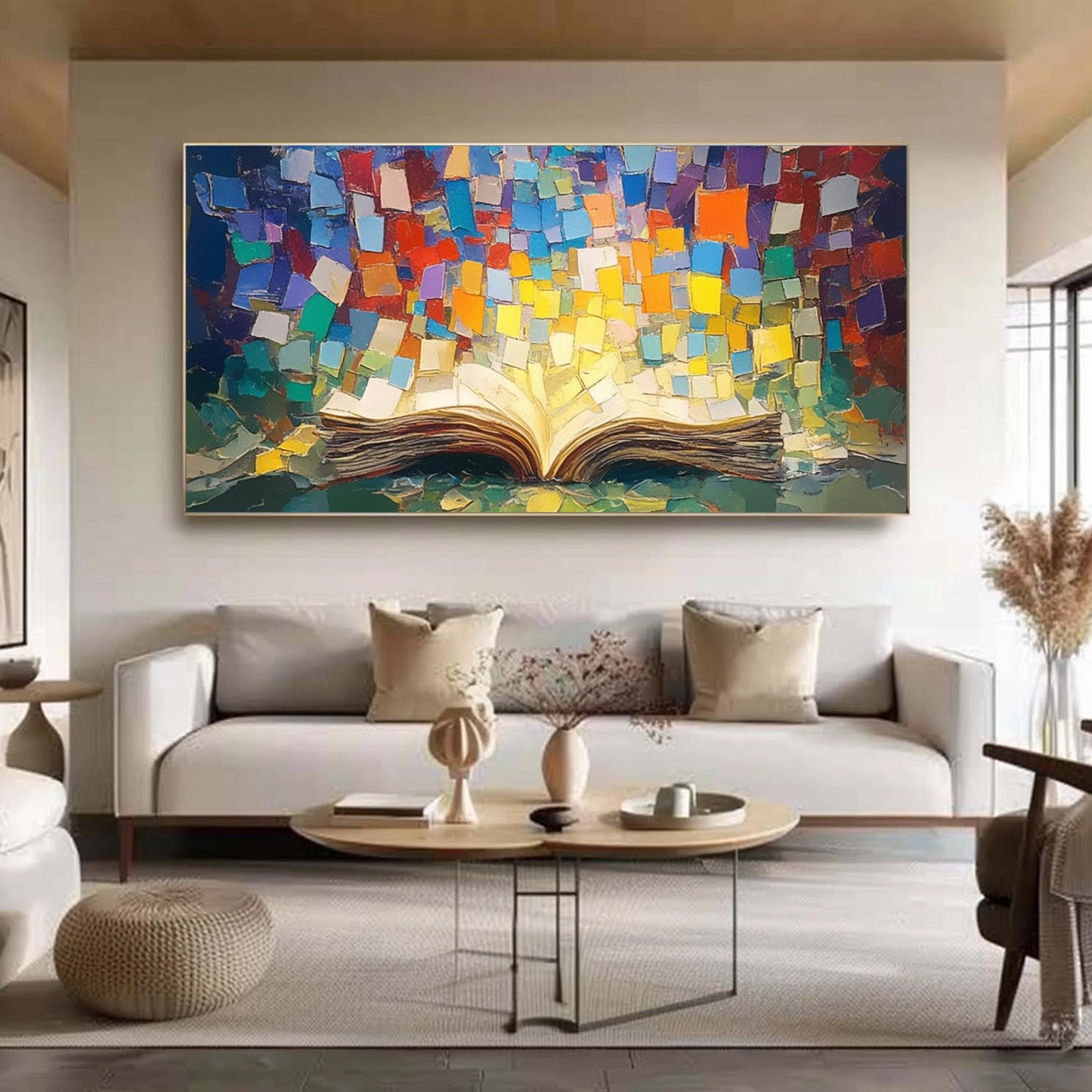 Colorful Abstract Open Book Oil Painting, Textured Pages, Vibrant Wall Art – Colorful Still Life Abstract Wall Art | Textured