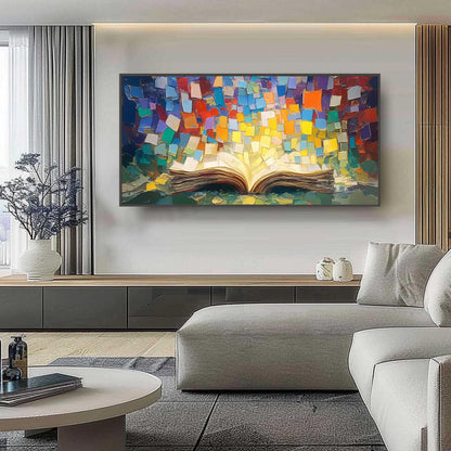Colorful Abstract Open Book Oil Painting, Textured Pages, Vibrant Wall Art – Colorful Still Life Abstract Wall Art | Textured