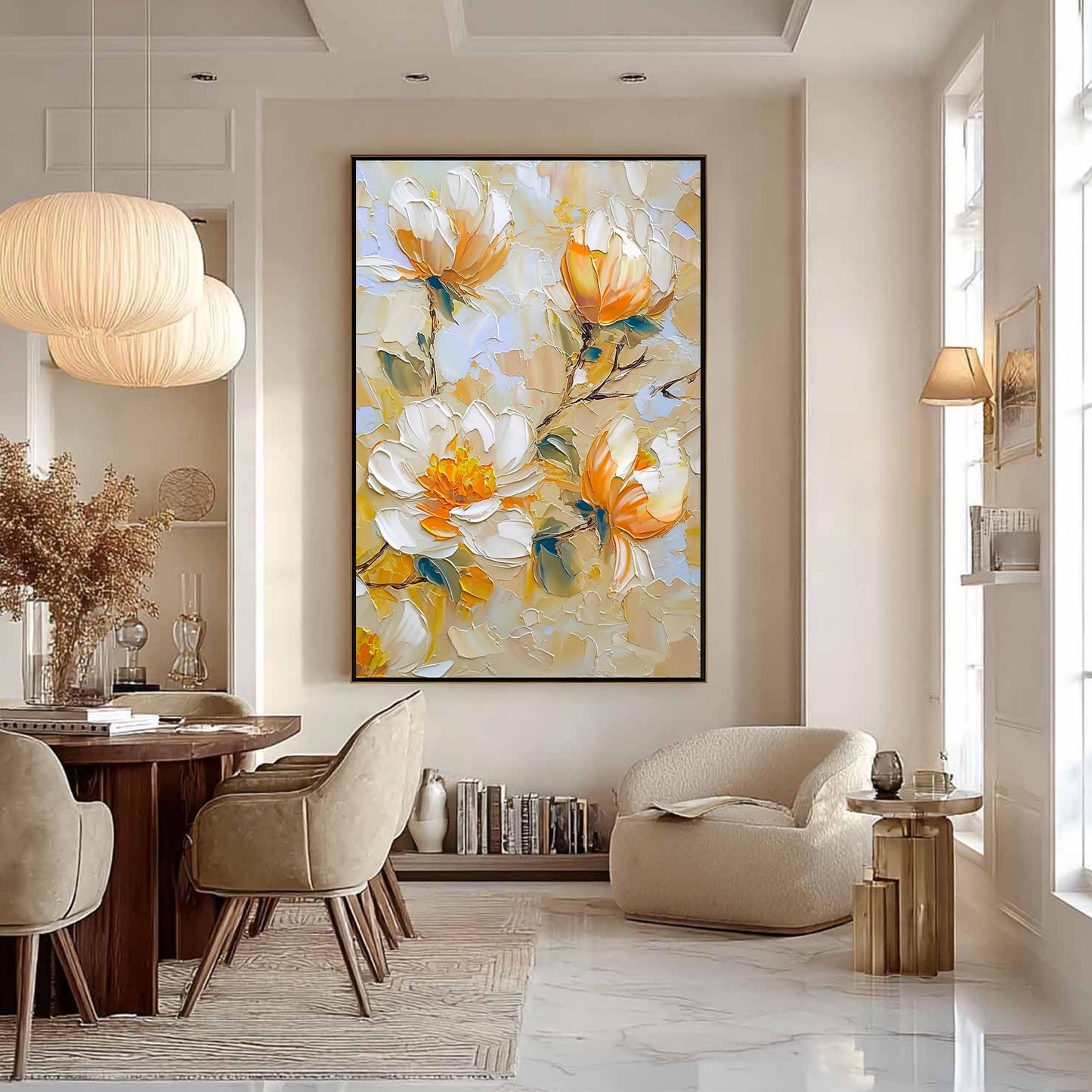 Blue and Green Impasto Floral Wall Art – Original Oil Painting