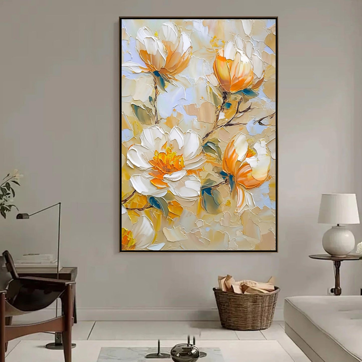 Original – Blue and Green Floral Wall Art | Impasto Hand-Painted Oil Painting, view 4