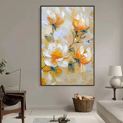 Original – Blue and Green Floral Wall Art | Impasto Hand-Painted Oil Painting, view 4