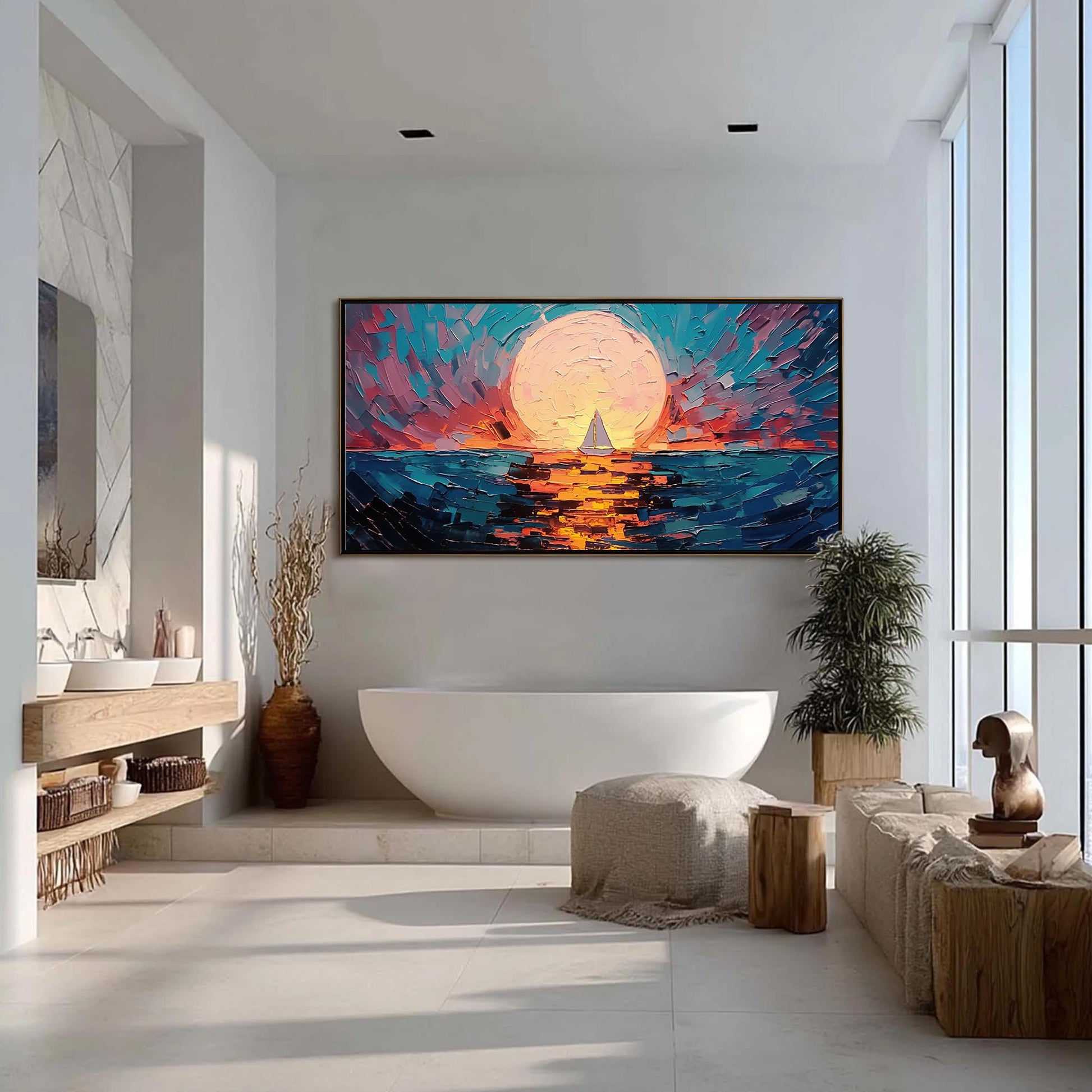 Sunset Sailboat Painting – Sailboat Abstract Wall Art | Impasto Oil Painting, view 5
