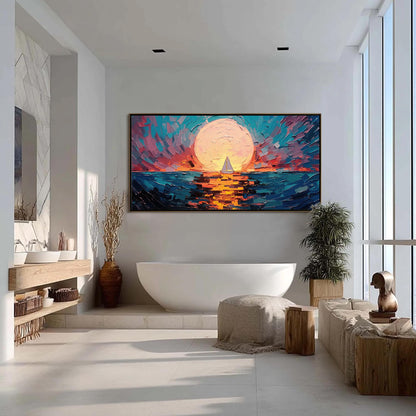 Sunset Sailboat Painting – Sailboat Abstract Wall Art | Impasto Oil Painting, view 5