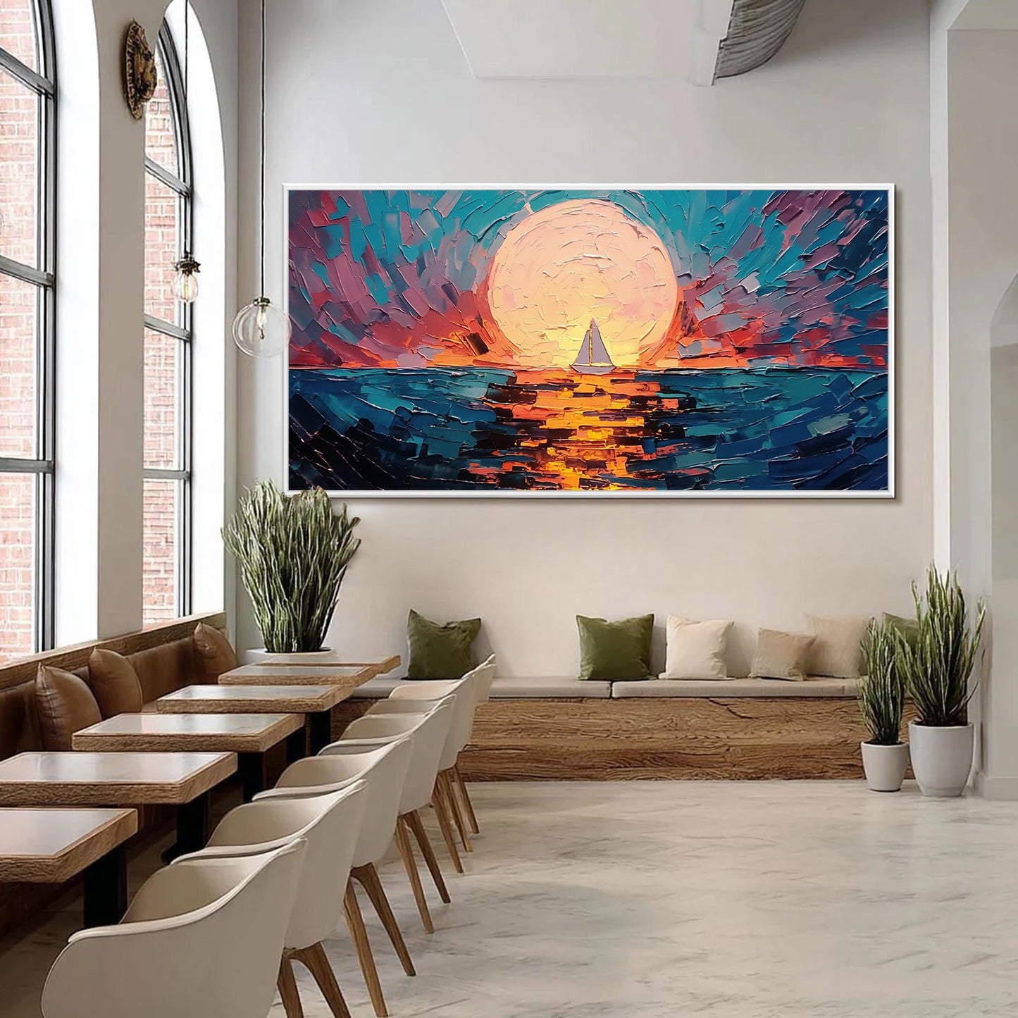 Sunset Sailboat Painting – Sailboat Abstract Wall Art | Impasto Oil Painting, view 4