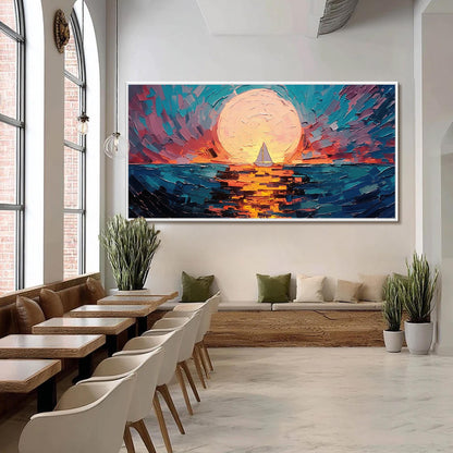 Sunset Sailboat Painting – Sailboat Abstract Wall Art | Impasto Oil Painting, view 4