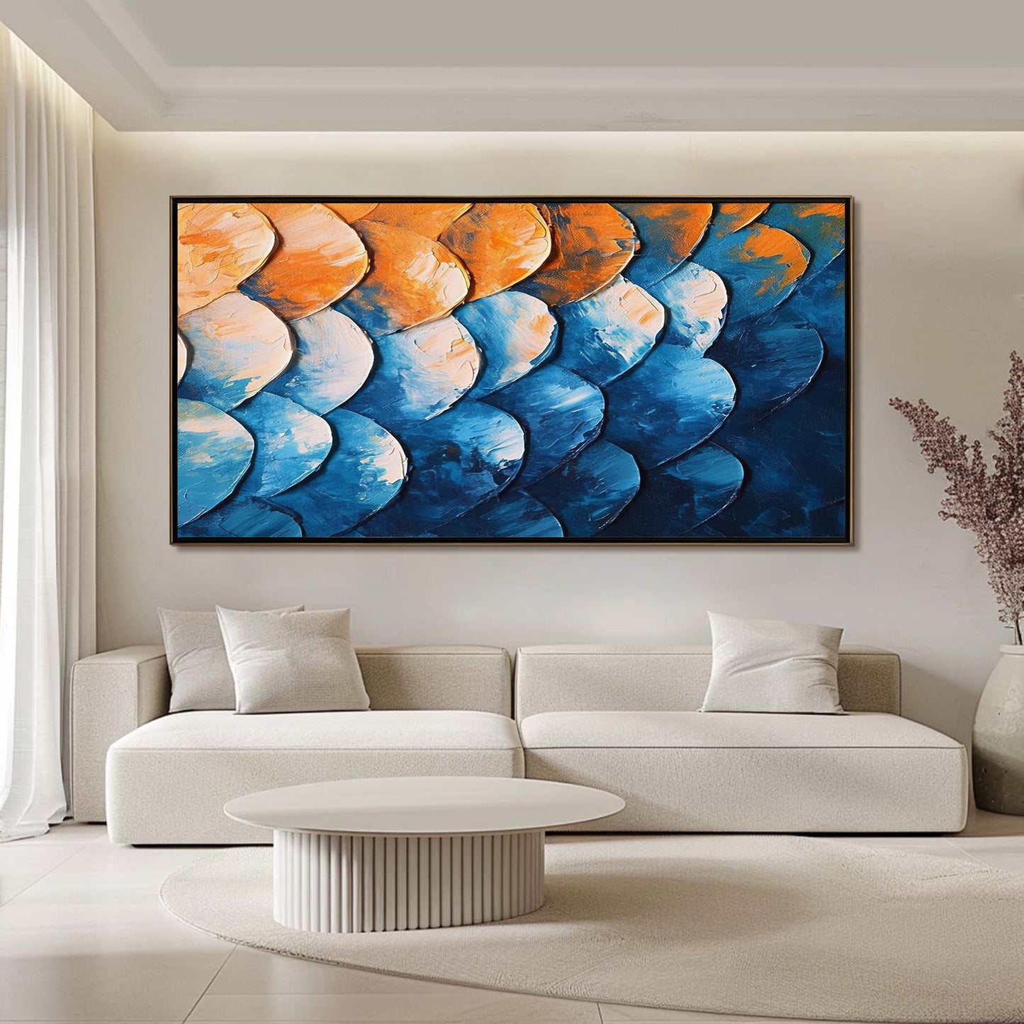Blue and Orange Textured Abstract Wall Art