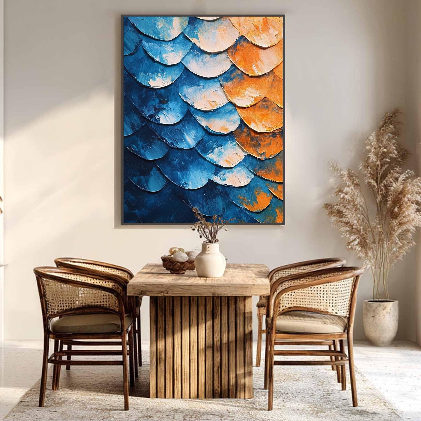 Blue and Orange Textured Abstract Wall Art