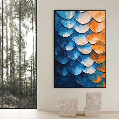 Textured Abstract Oil Painting, Blue Orange Scaled Canvas Art, Contemporary Living Room Decor – Blue and Orange Abstract Wall
