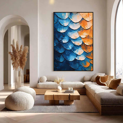 Textured Abstract Oil Painting, Blue Orange Scaled Canvas Art, Contemporary Living Room Decor – Blue and Orange Abstract Wall