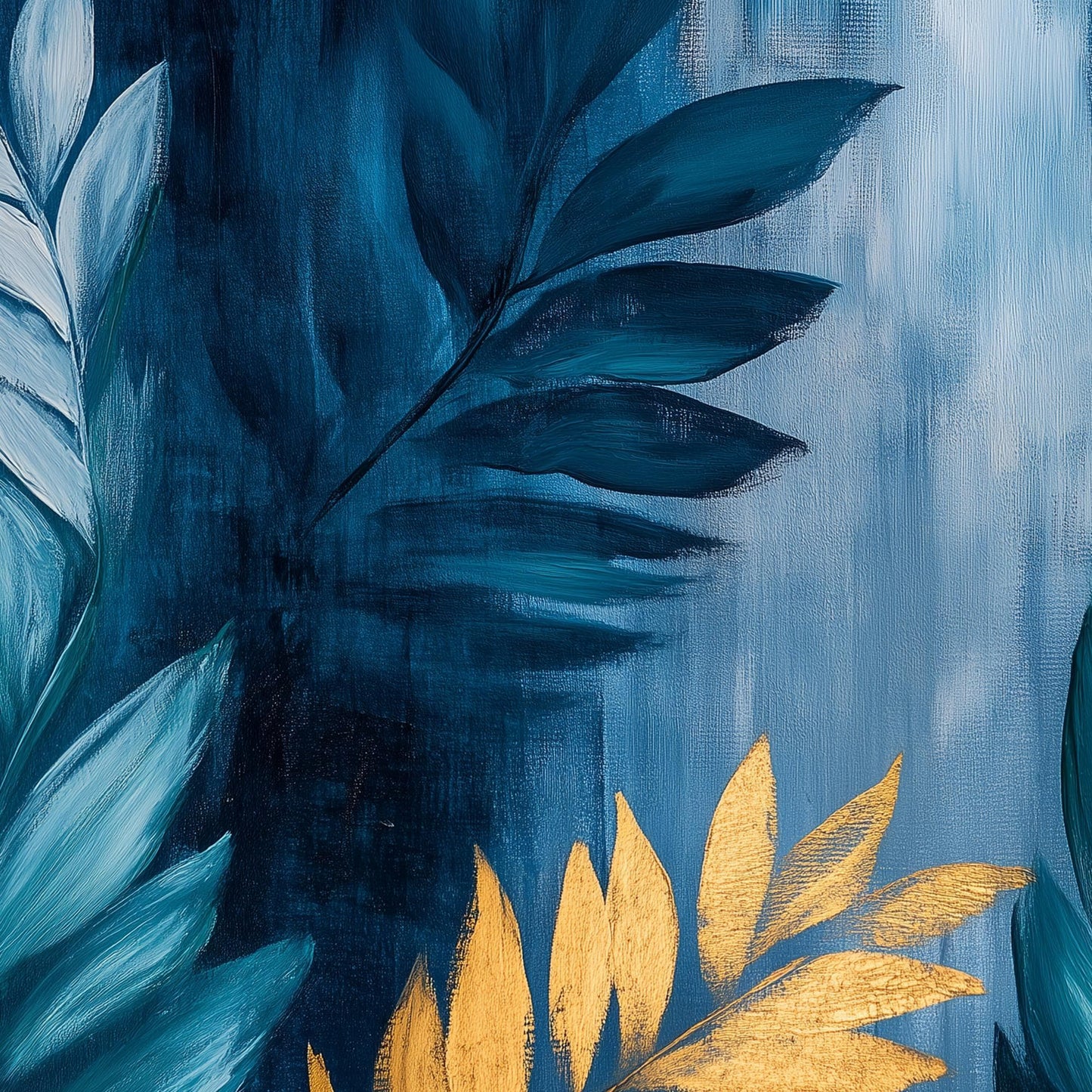 Teal and Gold Abstract Botanical Leaf Wall Art – Gold and Teal Leaf Oil Painting
