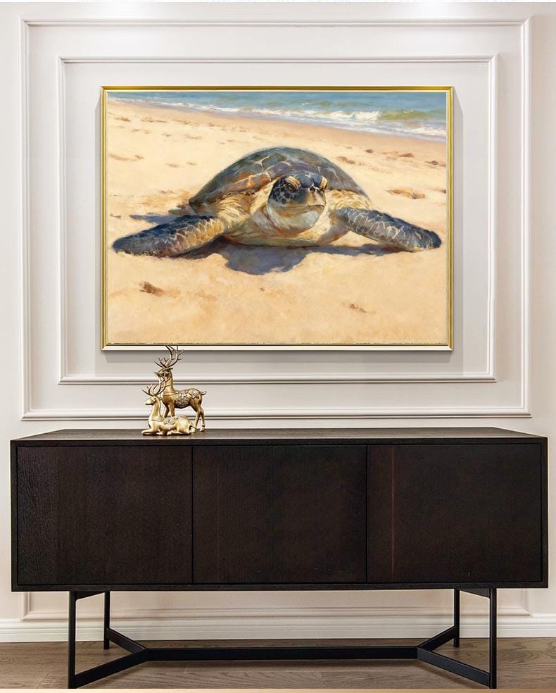 Hand Painted Sea Turtle Oil Painting on Canvas, Large Impressionist Marine Turtle Canvas Wall Art, Original Animal Wall Art for Living Room