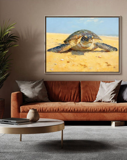 Hand Painted Sea Turtle Oil Painting on Canvas, Large Impressionist Marine Turtle Canvas Wall Art, Original Animal Wall Art for Living Room