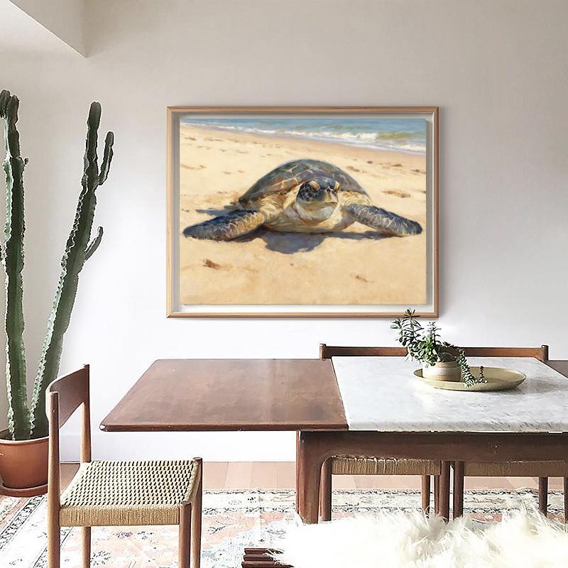 Hand Painted Sea Turtle Oil Painting on Canvas, Large Impressionist Marine Turtle Canvas Wall Art, Original Animal Wall Art for Living Room