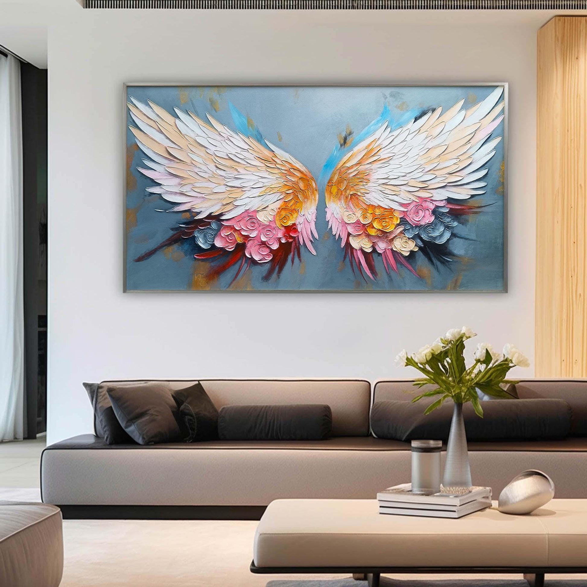 Angel Wings – White Floral Wall Art | Textured Oil Painting, view 4
