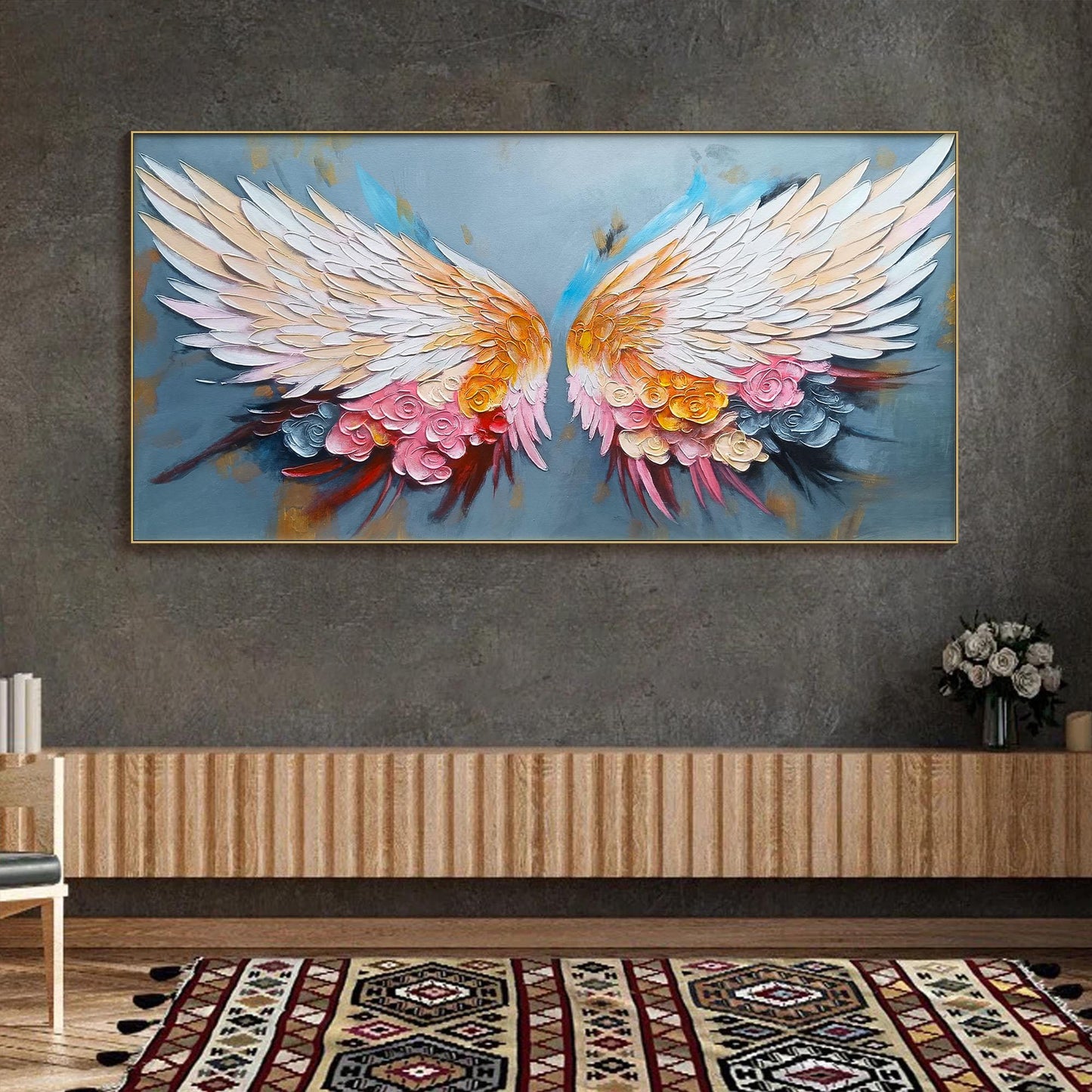 White Textured Floral Wall Art – Angel Wings