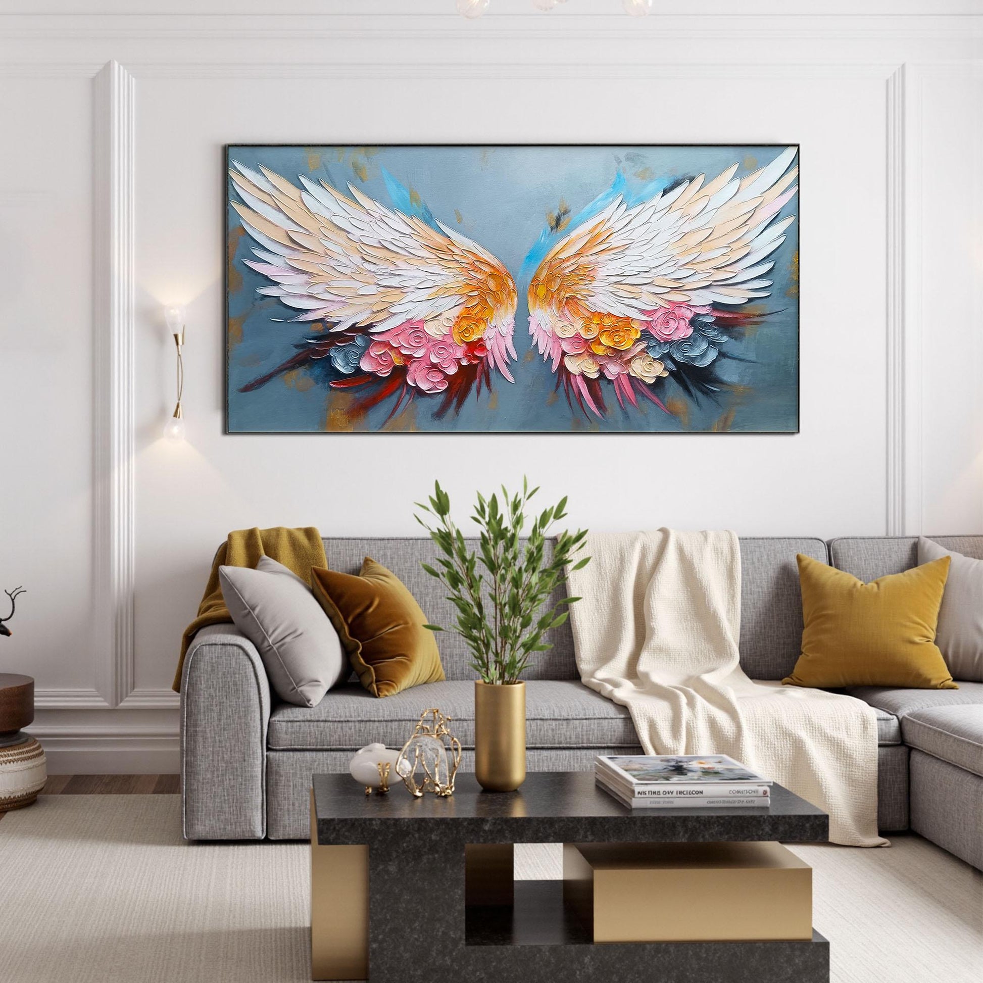 Angel Wings – White Floral Wall Art | Textured Oil Painting, view 1