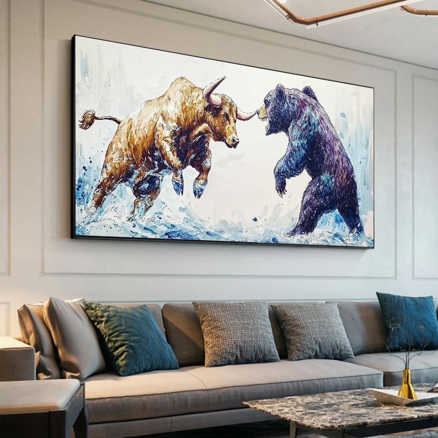 Dynamic Bull vs Bear – Abstract | Oil Painting, view 3