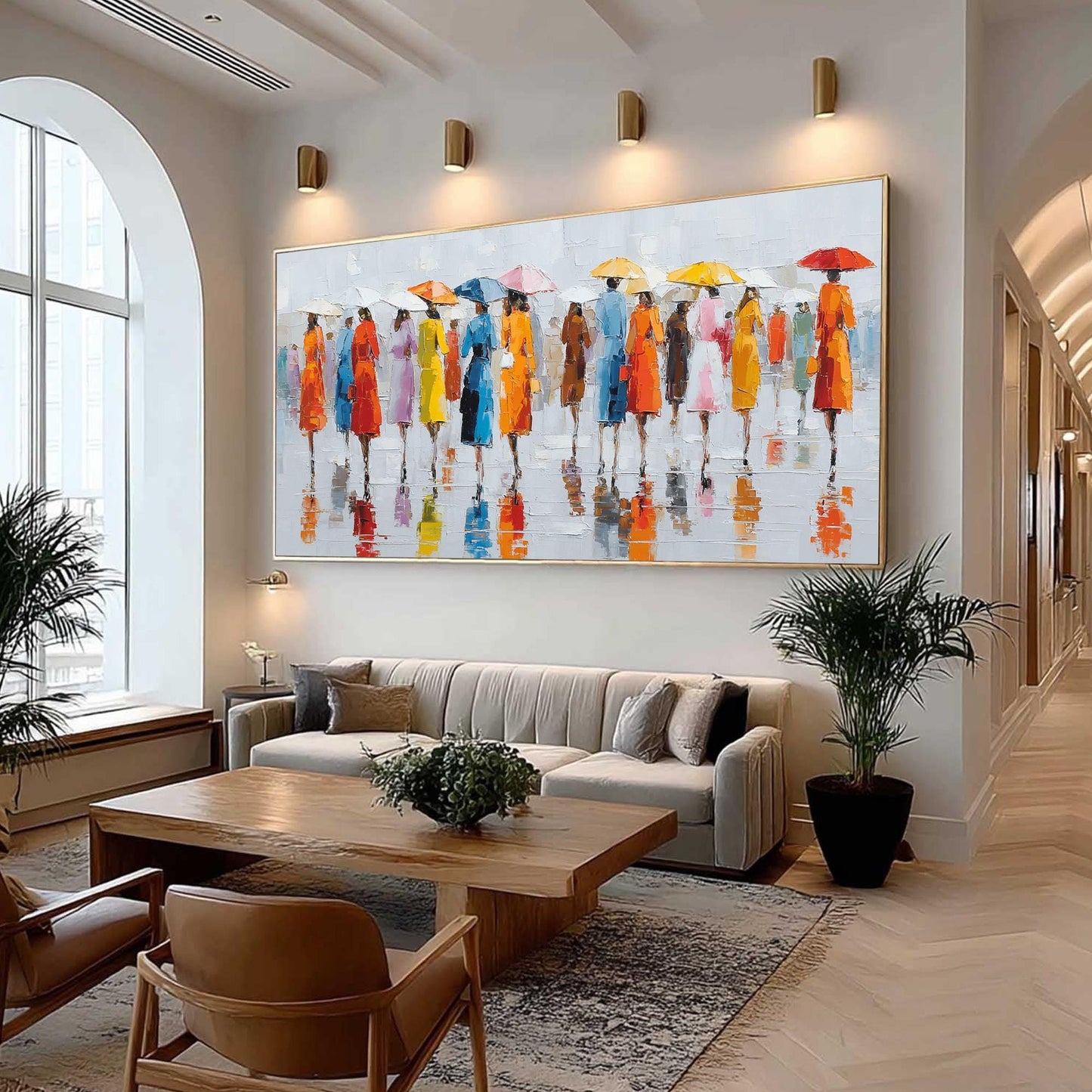 Colorful Umbrella Painting, Textured Impasto Rain Art, Modern Living Room Canvas – Colorful Abstract 3D Texture Wall Art | Im