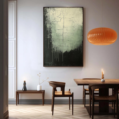Black and White Abstract Crackle Texture Oil Painting – Minimalist Wall Art