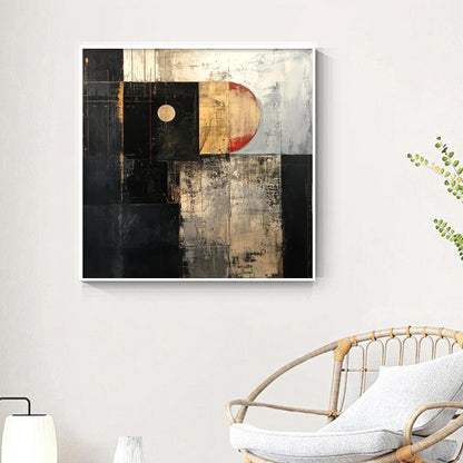 Textured Abstract Oil Painting, Geometric Neutral Tone Canvas Art – Geometric Wall Art | Abstract Textured Oil Painting, view