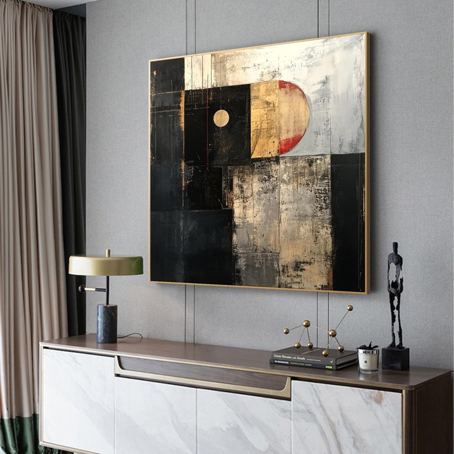 Textured Abstract Oil Painting, Geometric Neutral Tone Canvas Art – Geometric Wall Art | Abstract Textured Oil Painting, view