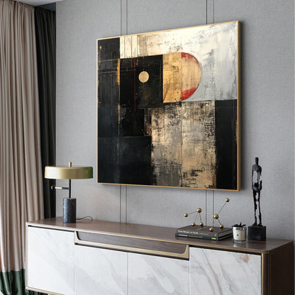 Textured Abstract Oil Painting, Geometric Neutral Tone Canvas Art – Geometric Wall Art | Abstract Textured Oil Painting, view