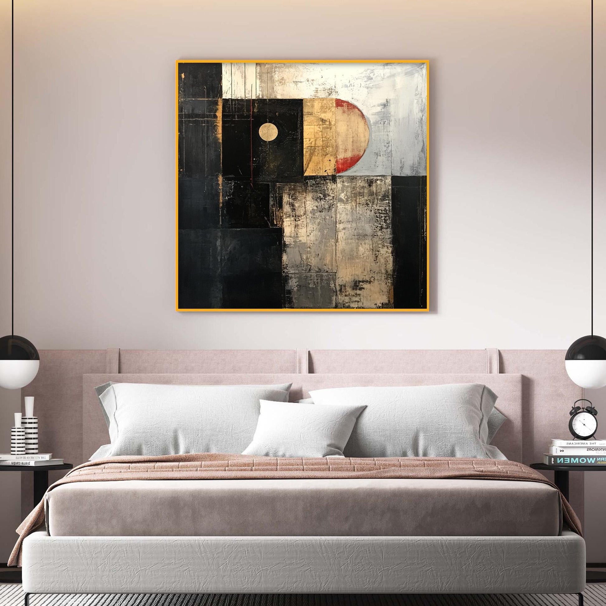 Textured Abstract Oil Painting, Geometric Neutral Tone Canvas Art – Geometric Wall Art | Abstract Textured Oil Painting, view