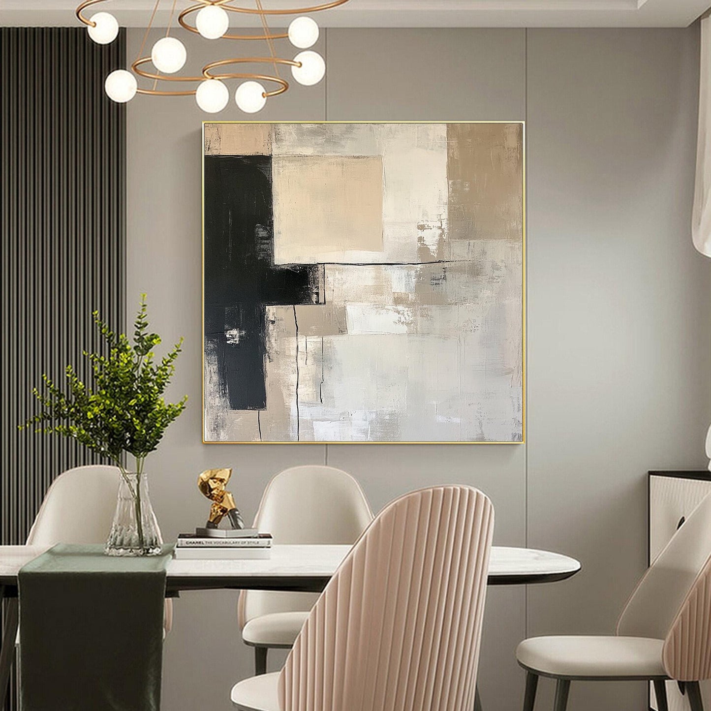 Minimalist Abstract Oil Painting, Soft Neutrals Bold Contrast, Original Modern Decor Canvas – Abstract Minimalist Wall Art | 