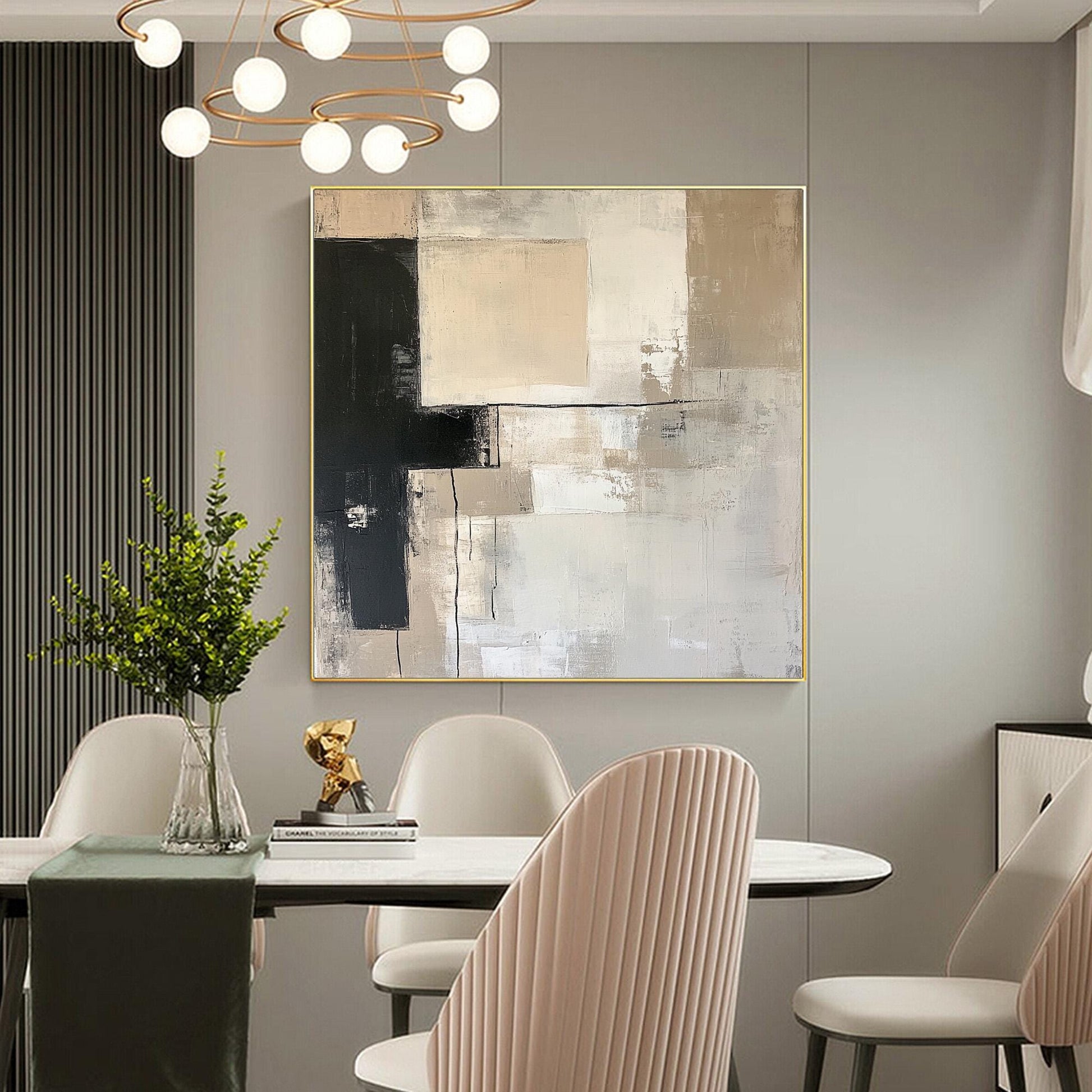 Minimalist Abstract Oil Painting, Soft Neutrals Bold Contrast, Original Modern Decor Canvas – Abstract Minimalist Wall Art | 