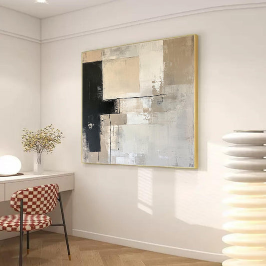 Minimalist Abstract Oil Painting, Soft Neutrals Bold Contrast, Original Modern Decor Canvas – Abstract Minimalist Wall Art | 
