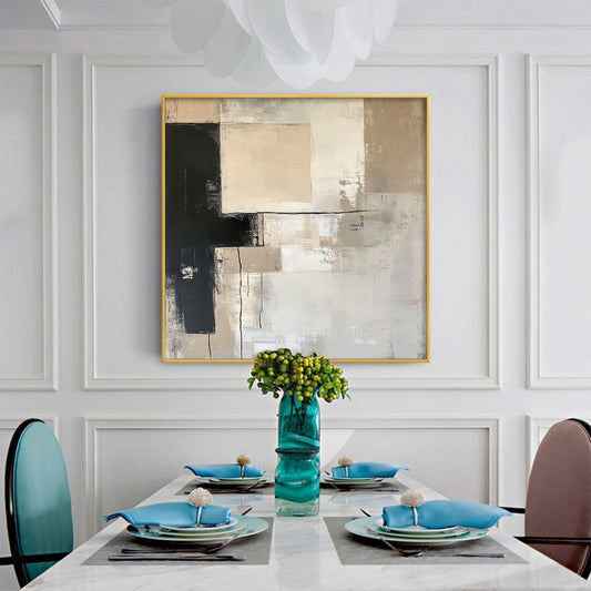 Minimalist Abstract Oil Painting, Soft Neutrals Bold Contrast, Original Modern Decor Canvas – Abstract Minimalist Wall Art | 