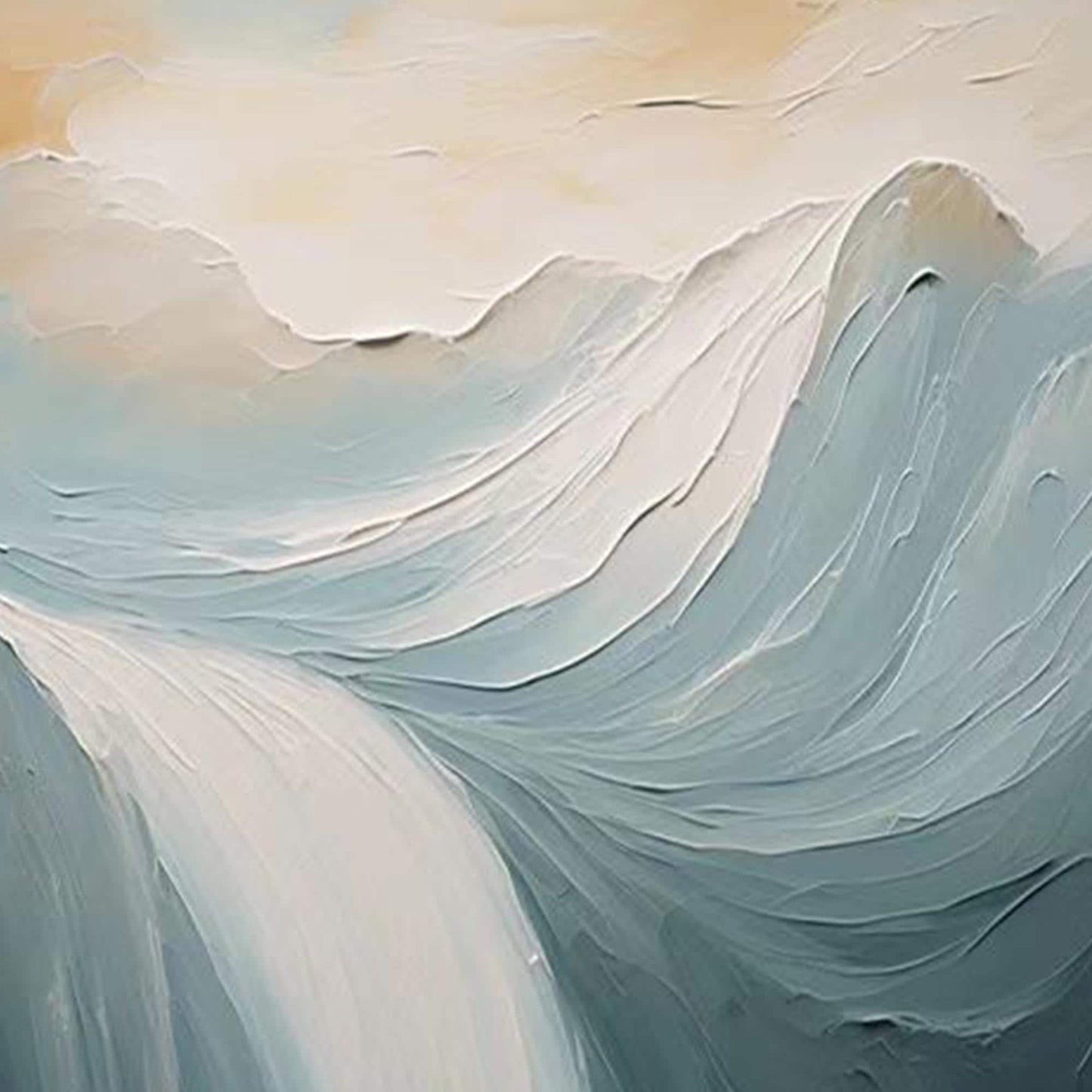 Textured Waterfall Oil Painting, Impasto Landscape Art, Blue Green Nature Decor – Blue and Green Waterfall Landscape Wall Art